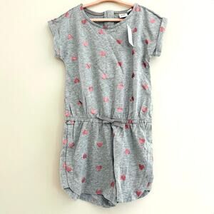 NTW GAP Girls Romper Shorts Gray Rose Gold Heart Size S (6-7) Cotton Zipper Bow